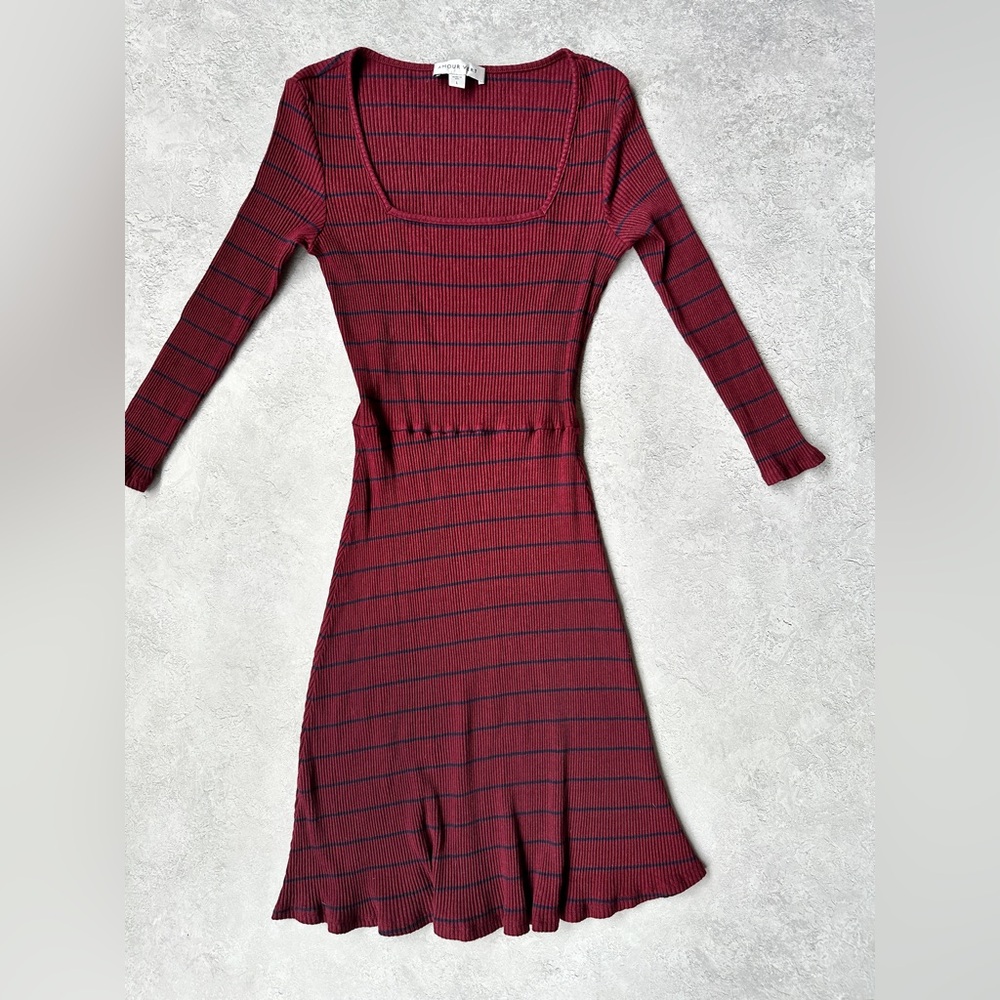 Amour Vert Burgundy Dress with Navy Stripes